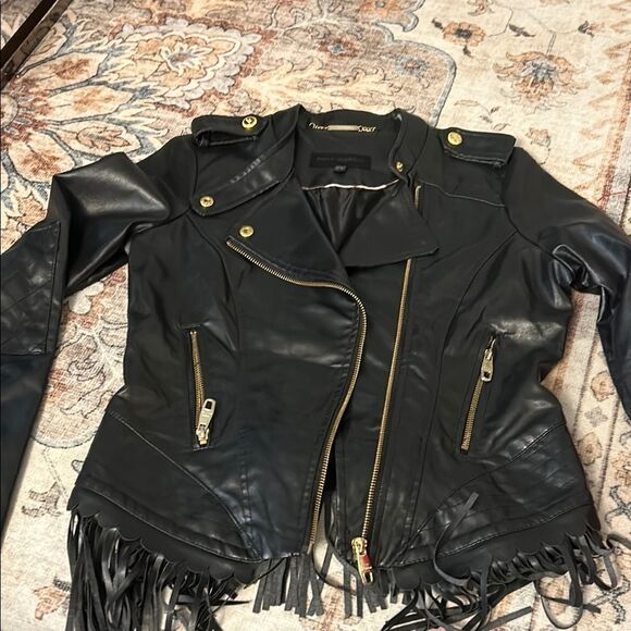 Steve madden faux leather motorcycle Fringe jacket - Picture 4 of 12